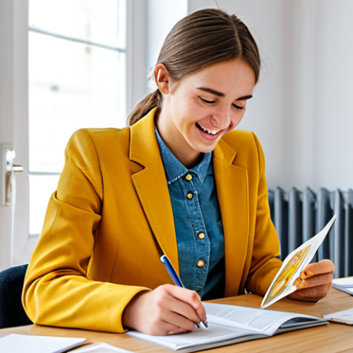 Home 4 Daily Vocabulary**
A young woman studying English vocabulary using flashcards at a desk, fully clothed, in a bright and cheerful room, safe for work, perfect anatomy, natural proportions, professional, appropriate content, modest clothing.
**