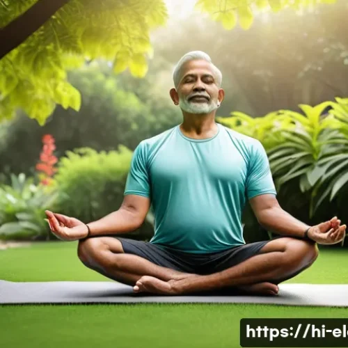 Home 32 운동 및 체력 증진 활동 - A serene morning scene of a middle-aged Indian man practicing yoga outdoors in a lush garden, wearin...